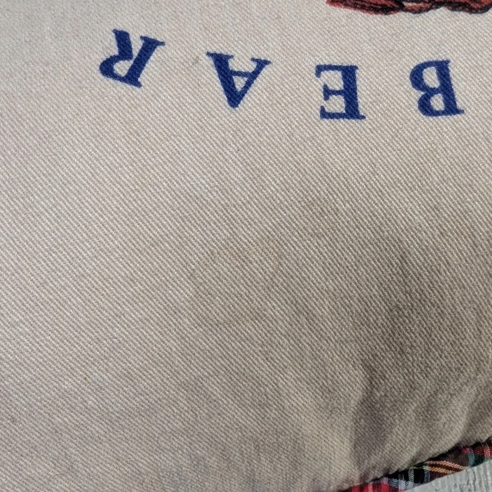 Vintage Polo Ralph Lauren Cotton Pillow – 18x18 Tan Blue Polo Bear Down READ‎